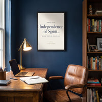 Independence framed print in a navy home office