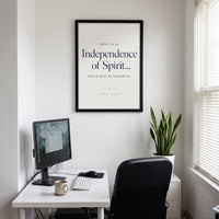 Independence framed print in a spare-room office
