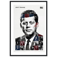 Wooden framed poster of John F. Kennedy, ready to hang.