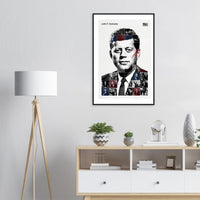 Wooden framed poster of John F. Kennedy, ready to hang.