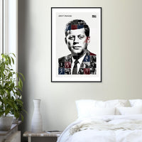 Wooden framed poster of John F. Kennedy, ready to hang.