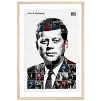 Wooden framed poster of John F. Kennedy, ready to hang.