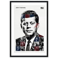 Wooden framed poster of John F. Kennedy, ready to hang.