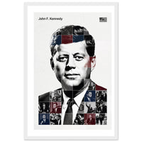 Wooden framed poster of John F. Kennedy, ready to hang.