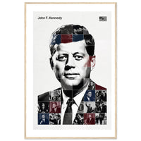 Wooden framed poster of John F. Kennedy, ready to hang.