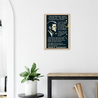 Wooden framed poster of President John F. Kennedy speaking, ready to hang.