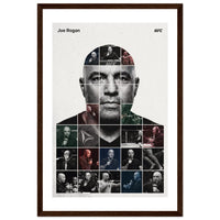 Wooden framed poster of Joe Rogan, ready to hang.