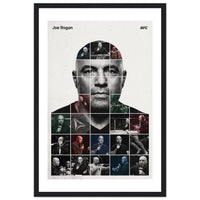 Wooden framed poster of Joe Rogan, ready to hang.