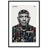 Wooden framed poster of Joe Rogan, ready to hang.