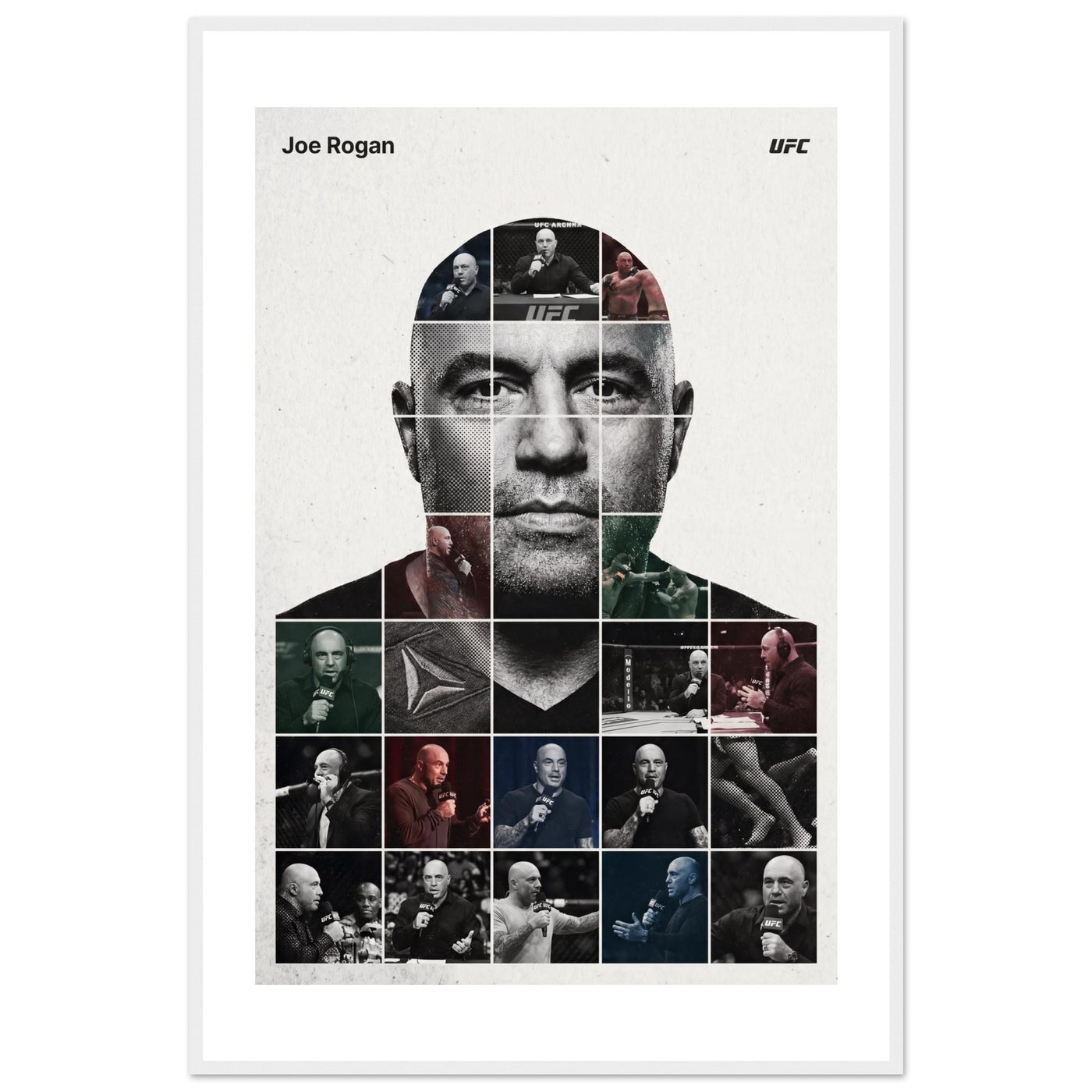 Wooden framed poster of Joe Rogan, ready to hang.