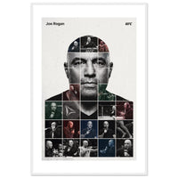 Wooden framed poster of Joe Rogan, ready to hang.