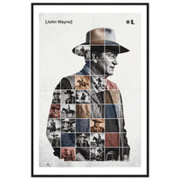 Wooden framed poster of John Wayne, ready to hang.