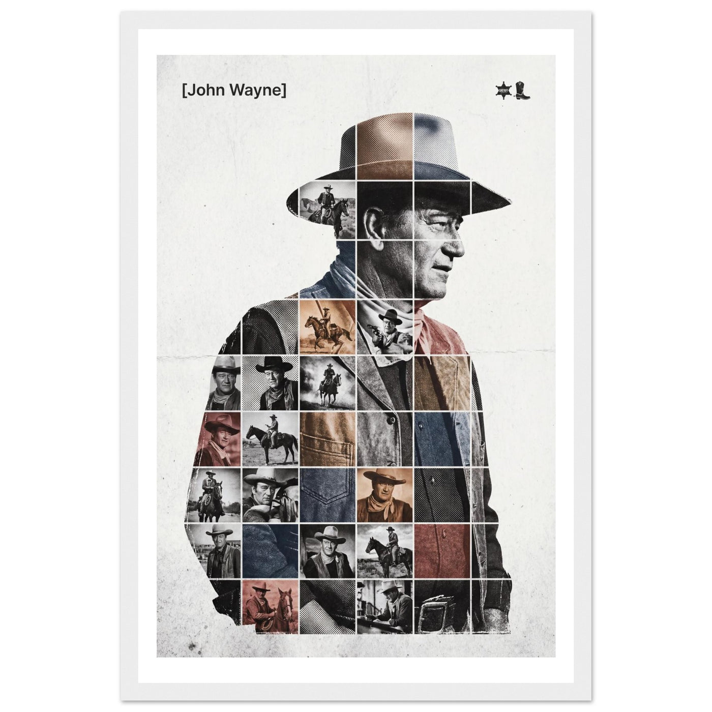 Wooden framed poster of John Wayne, ready to hang.