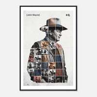Wooden framed poster of John Wayne, ready to hang.