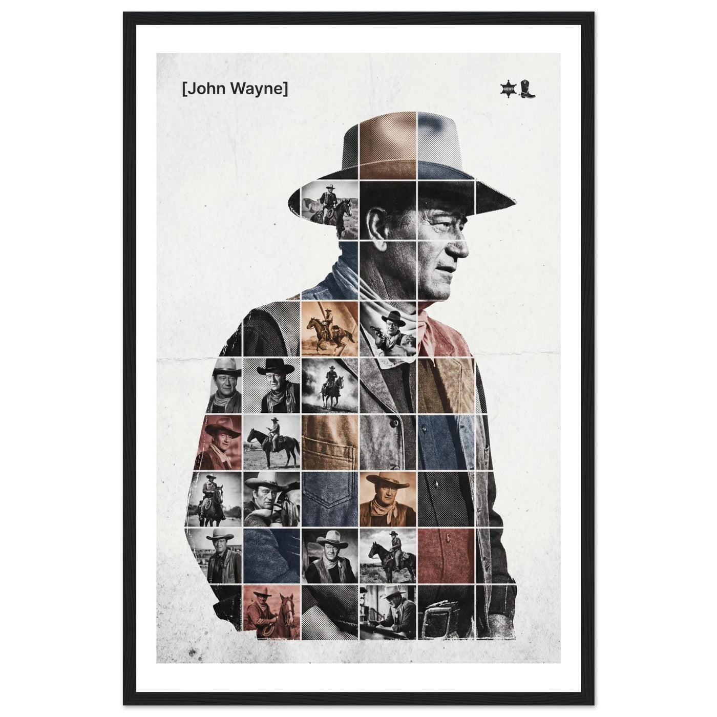 Wooden framed poster of John Wayne, ready to hang.
