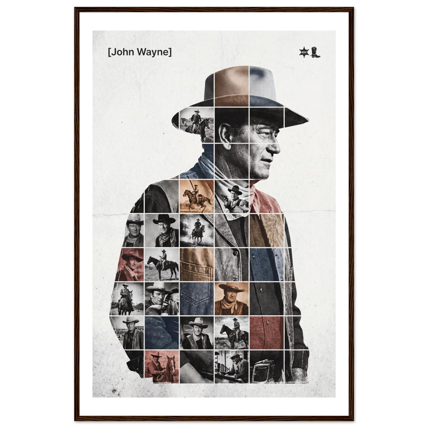 Wooden framed poster of John Wayne, ready to hang.