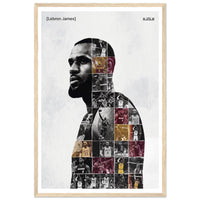 Wooden framed poster of LeBron James, ready to hang.