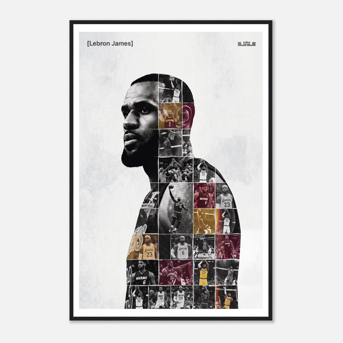 Wooden framed poster of LeBron James, ready to hang.