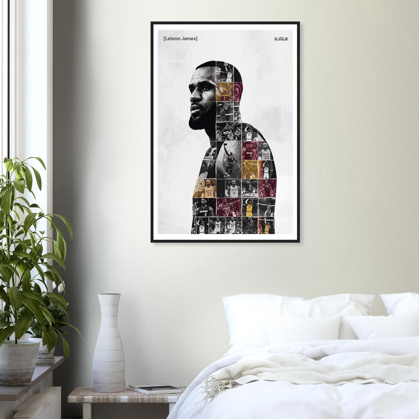 Wooden framed poster of LeBron James, ready to hang.
