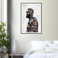 Wooden framed poster of LeBron James, ready to hang.