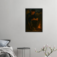 Framed print of a Civil War soldier writing letters home by candlelight, ready to hang.