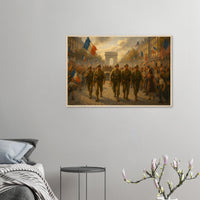 Wooden framed poster of The Liberation of Paris, 1944, ready to hang.