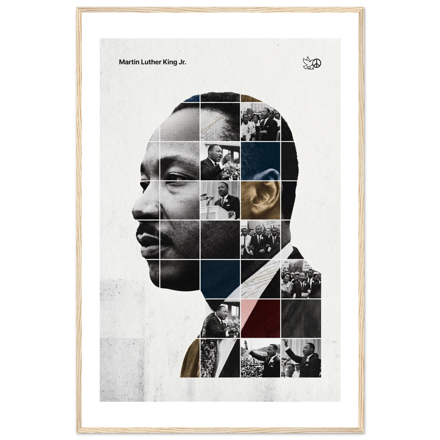 Wooden framed poster of Martin Luther King Jr., ready to hang.
