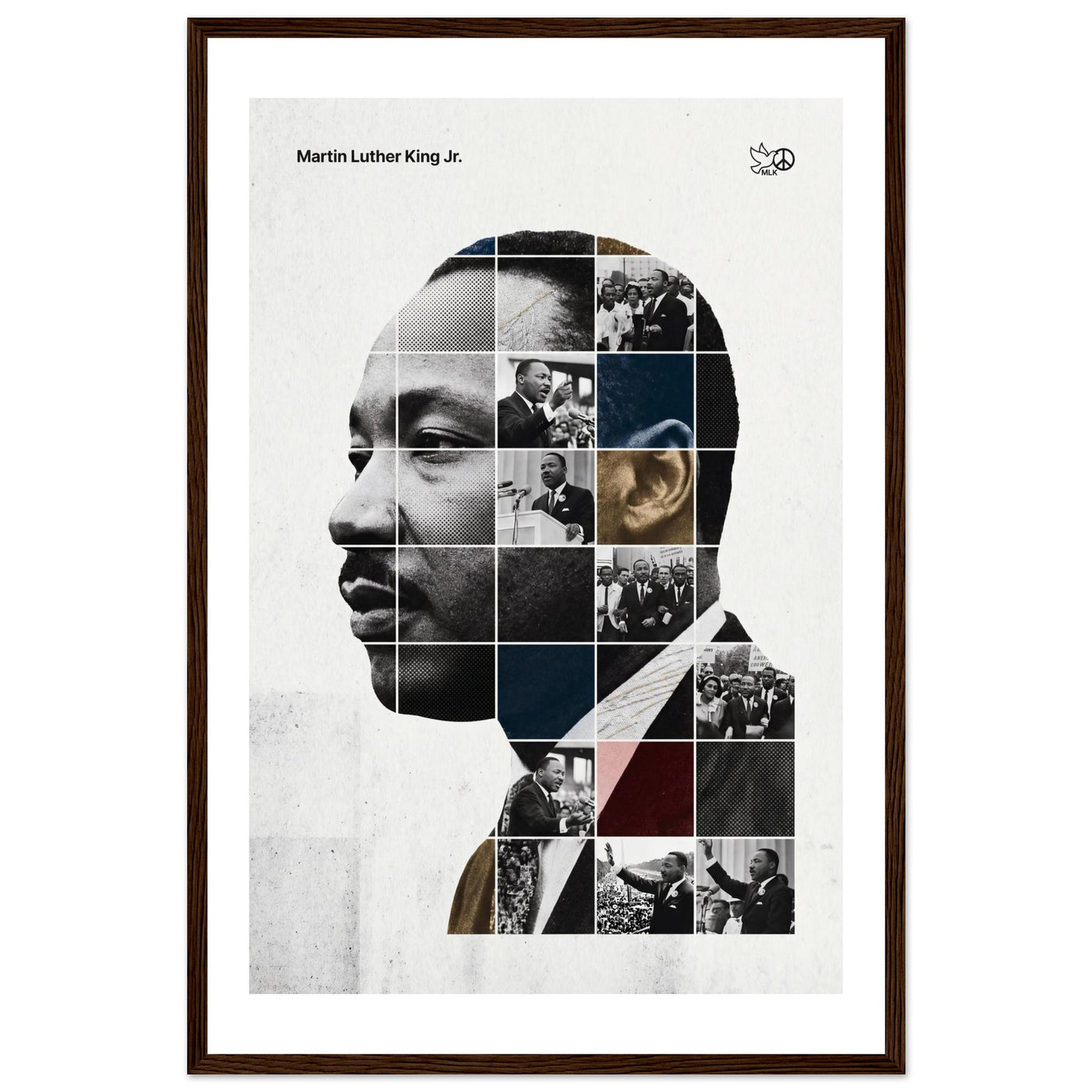Wooden framed poster of Martin Luther King Jr., ready to hang.