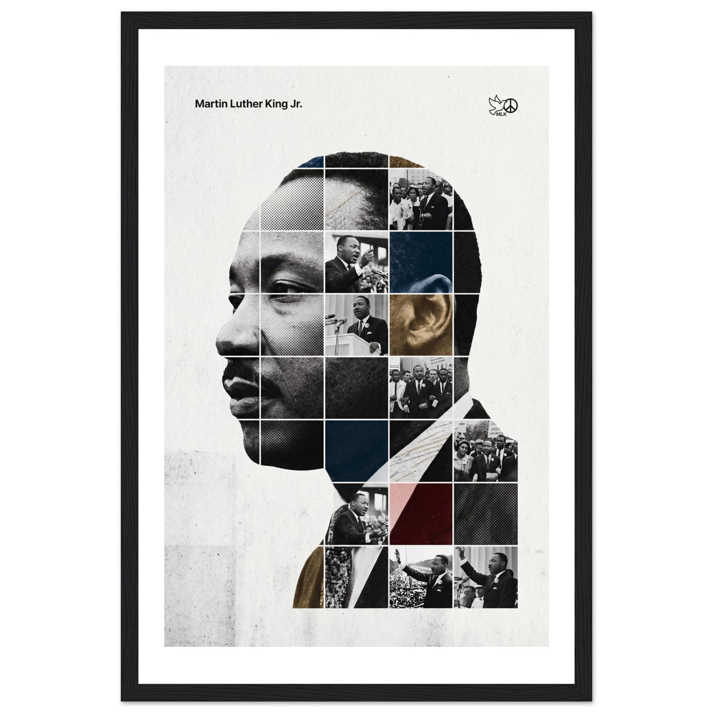 Wooden framed poster of Martin Luther King Jr., ready to hang.
