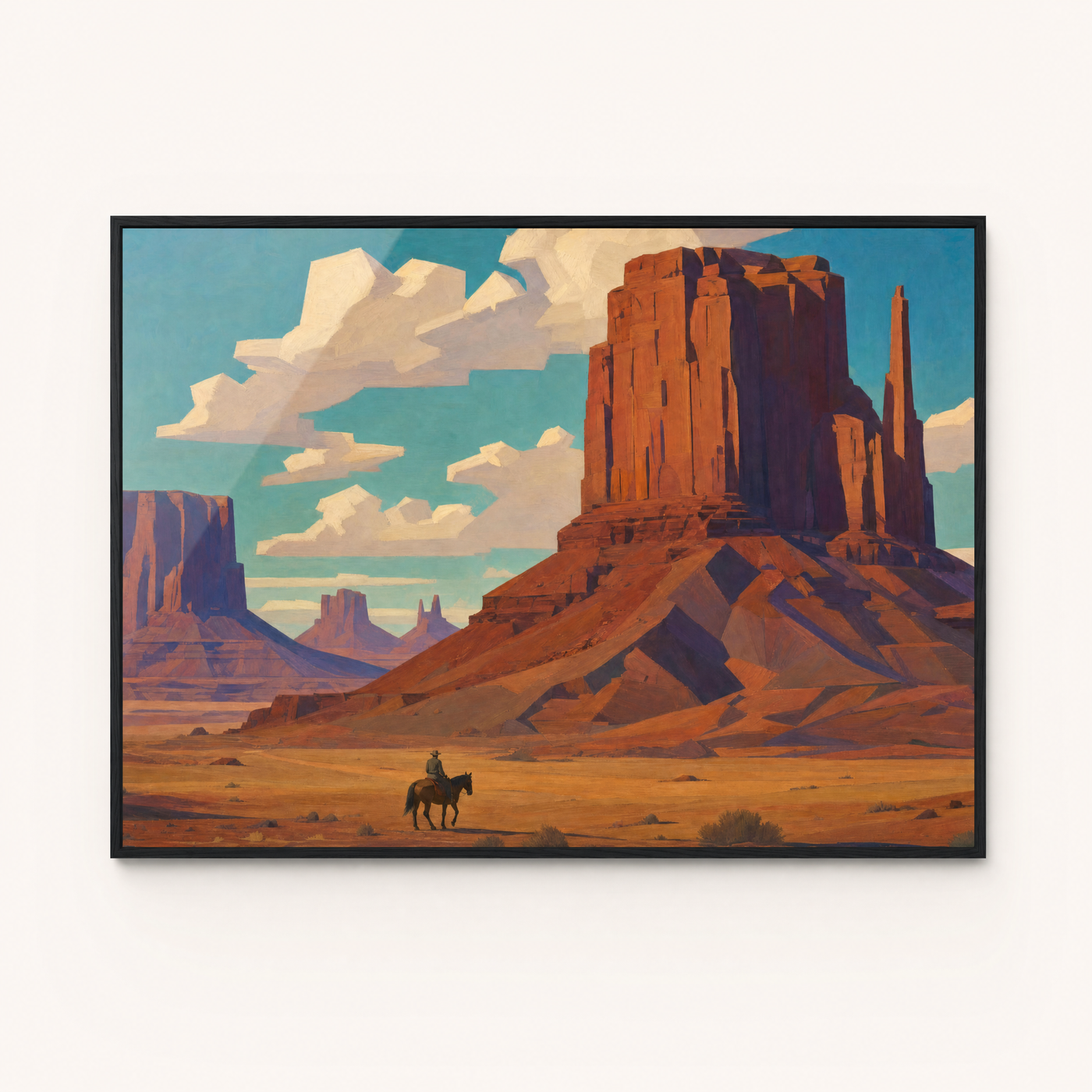 Monument Valley Rider framed print, matte black frame, clean studio product view on matte museum paper.