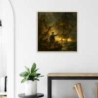 Framed print of the naval battle of the Bonhomme Richard, ready to hang.