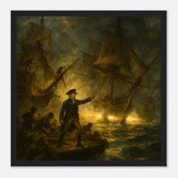 Framed print of the naval battle of the Bonhomme Richard, ready to hang.