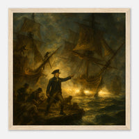 Framed print of the naval battle of the Bonhomme Richard, ready to hang.
