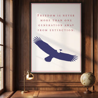 One Generation Away framed print in a wood-paneled office