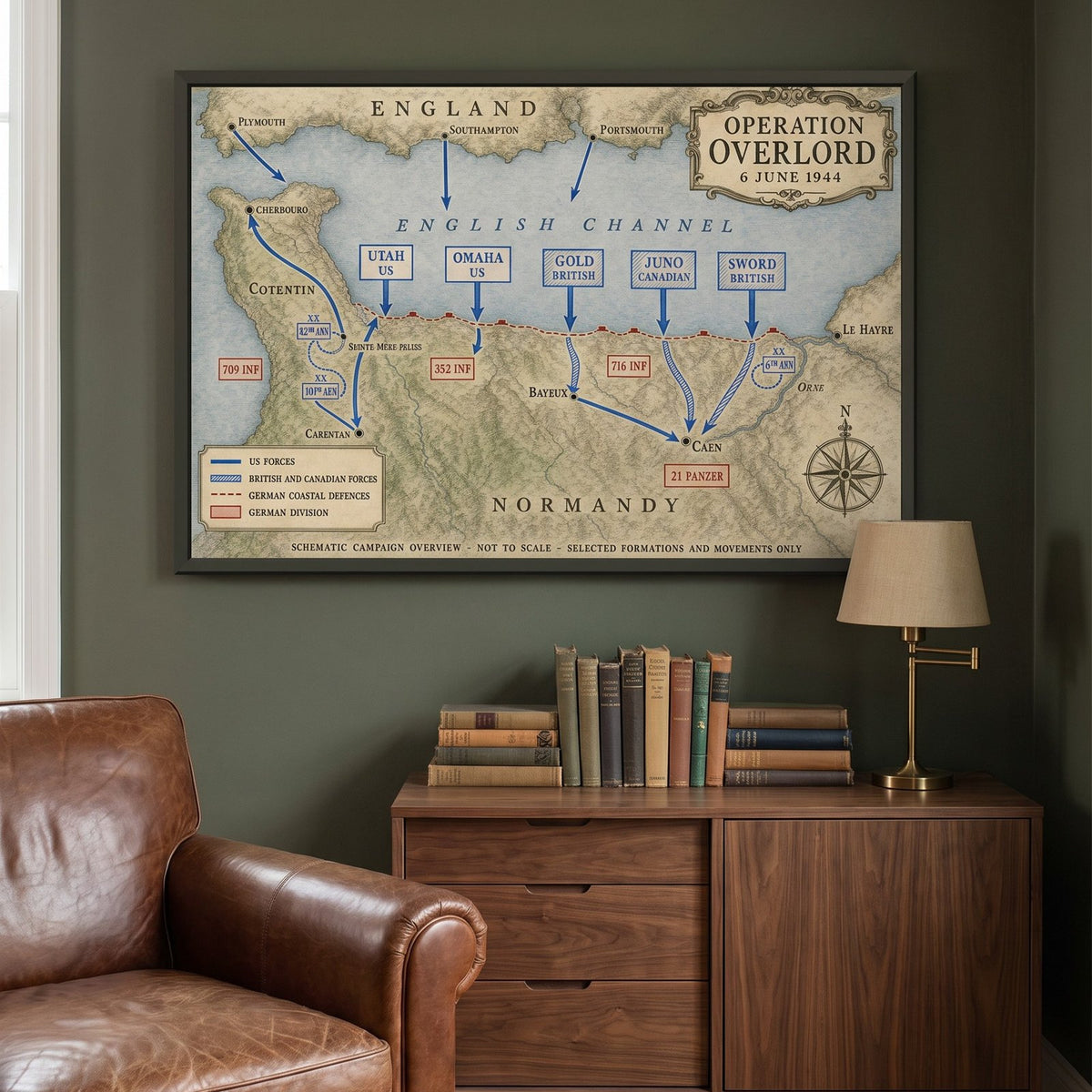 Operation Overlord — Map framed print in a den