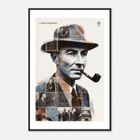 Wooden framed poster of J. Robert Oppenheimer, ready to hang.
