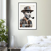 Wooden framed poster of J. Robert Oppenheimer, ready to hang.