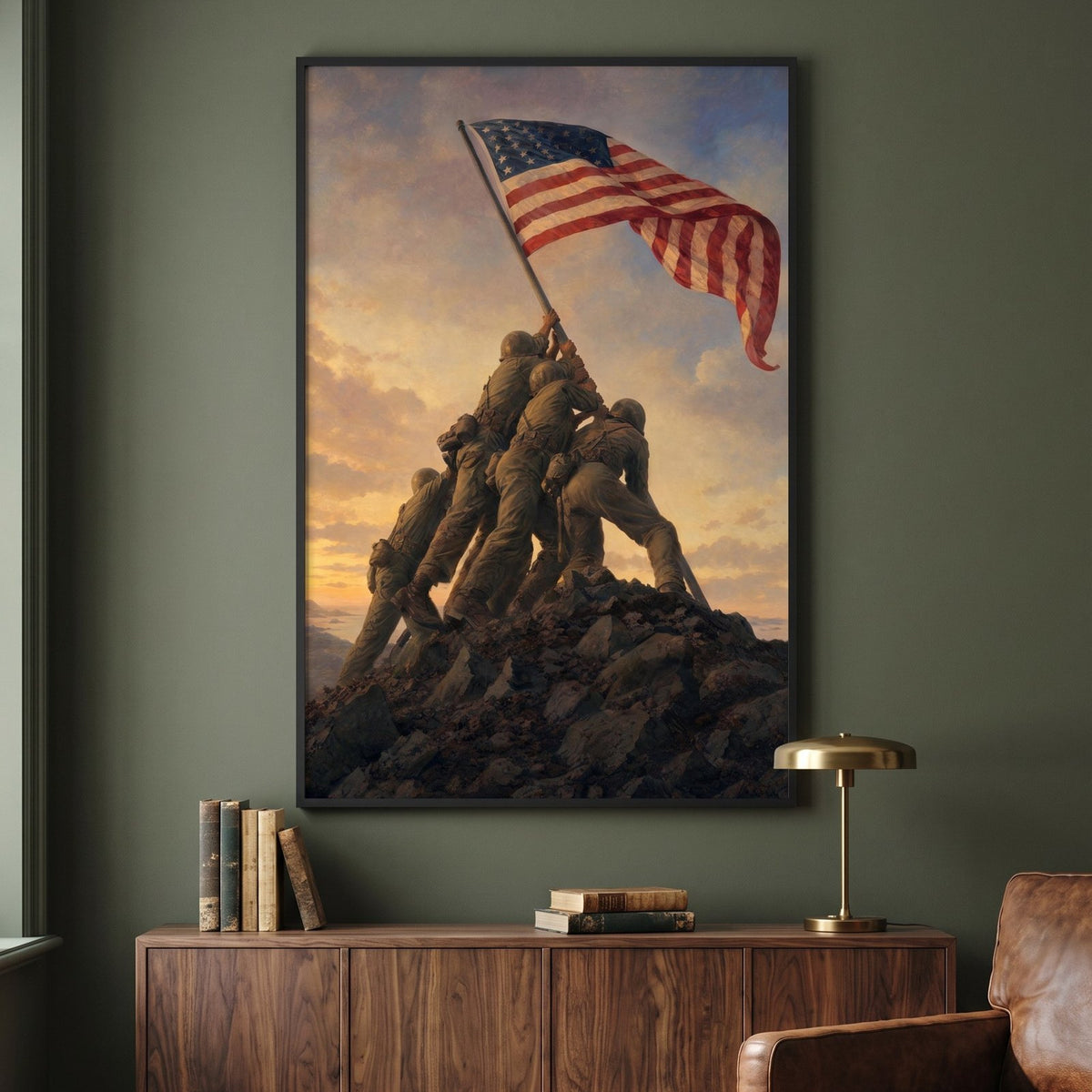Raising the Flag on Iwo Jima framed print in a den