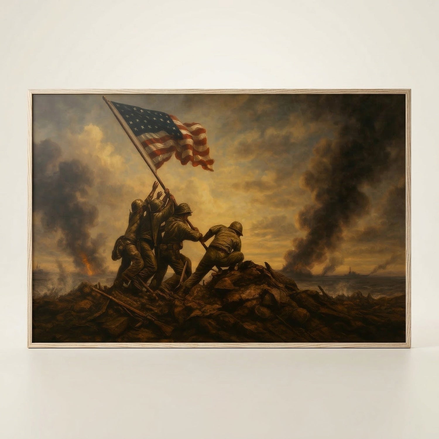 Raising the Flag on Iwo Jima WWII canvas art print — framed wall art view 1 | Canvas of America