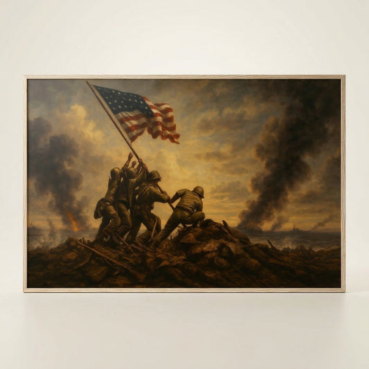 Raising the Flag on Iwo Jima WWII canvas art print — framed wall art view 1 | Canvas of America