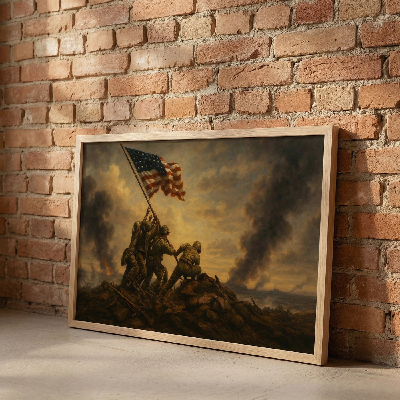 Raising the Flag on Iwo Jima WWII canvas art print — framed wall art view 2 | Canvas of America