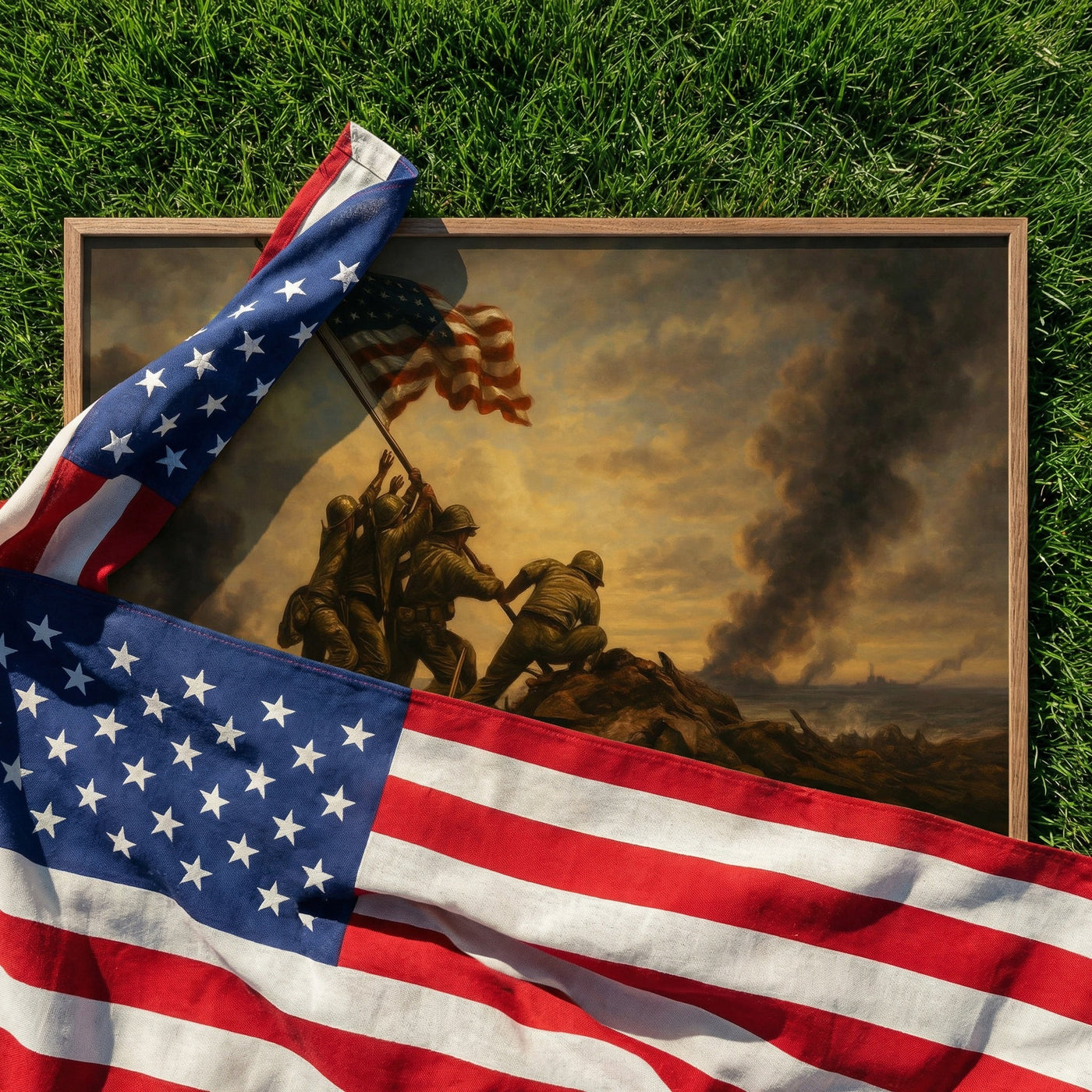 Raising the Flag on Iwo Jima WWII canvas art print — framed wall art view 4 | Canvas of America