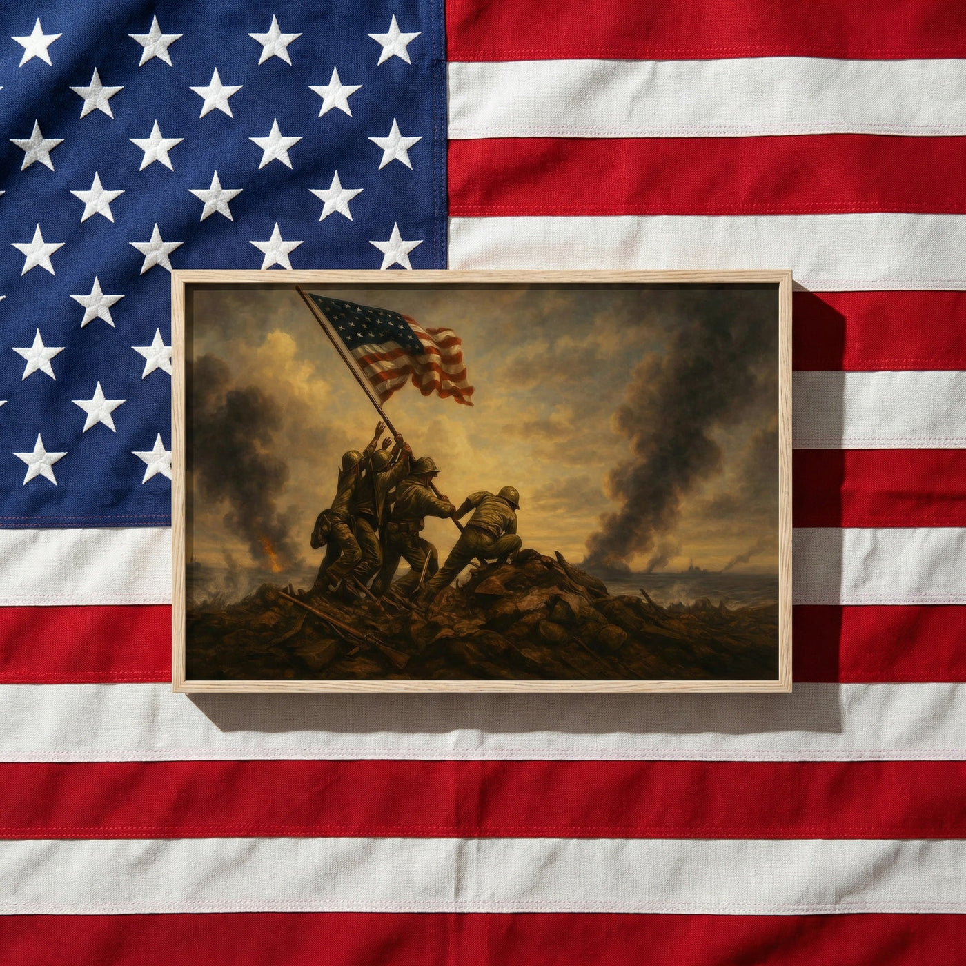 Raising the Flag on Iwo Jima WWII canvas art print — framed wall art view 9 | Canvas of America