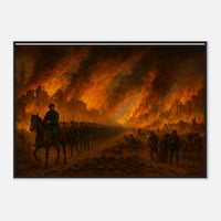 Framed print of Sherman's March through burning Atlanta, ready to hang.