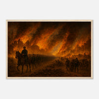 Framed print of Sherman's March through burning Atlanta, ready to hang.