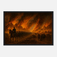 Framed print of Sherman's March through burning Atlanta, ready to hang.