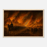Framed print of Sherman's March through burning Atlanta, ready to hang.