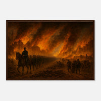 Framed print of Sherman's March through burning Atlanta, ready to hang.