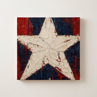 One Star – single cream five-pointed star over red and navy, patriotic canvas wall art on a linen white wall