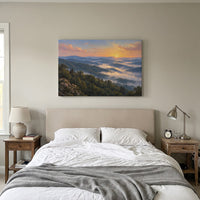 Smoky Mountain Morning canvas above a bed